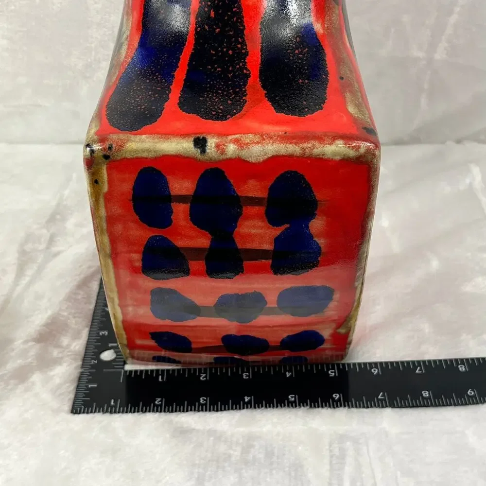 Handcrafted Red Blue Abstract Glazed Ceramic Vase 11.25